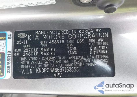 2011 Kia Sportage Ex/Sx from USA, damaged, VIN KNDPC3A66B7163353